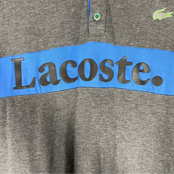 Lacoste Polo Shirt Grey Regular Fit Short Sleeve Spell out Y XXL Preppy - Picture 6 of 11
